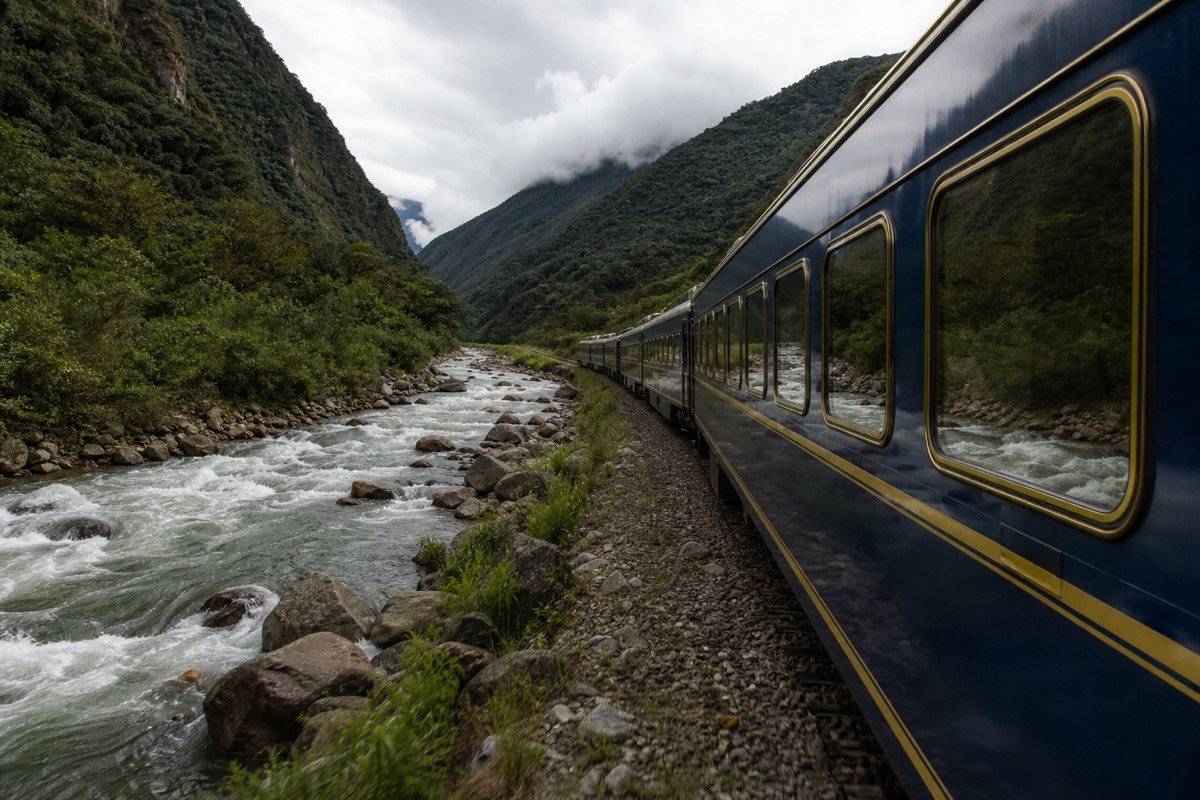 The blue-and-gold Hiram Bingham train